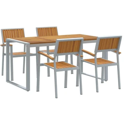 Image of 5 Piece Garden Dining Set Solid Wood Acacia and Metal vidaXL