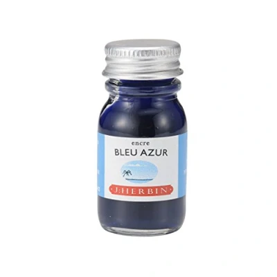 Image of Herbin 11512T 10ml bottle of ink for fountain pens and roller (product without packaging zero waste objective), Bleu azur/Azure blue