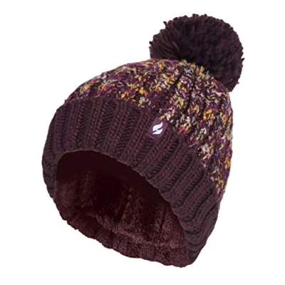 Image of HEAT HOLDERS Ladies Chunky Thermal Winter Fashion Bobble Hat with Extra Large Pom (One Size, Wine)