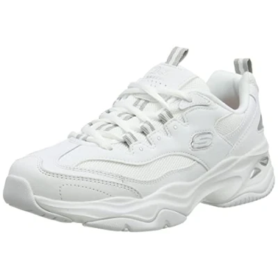 Image of Skechers Women&#039;s D&#039;lites 4.0 Fresh Diva Sneaker,White Leather Mesh Gray Trim,5 UK
