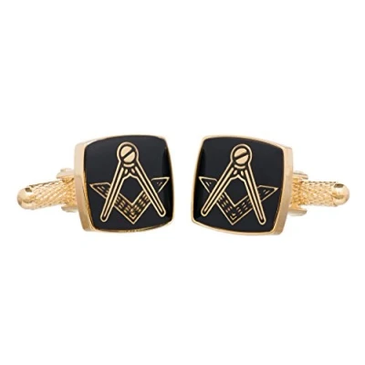 Image of Freemasonry Masonic Black Square and Compass Cufflinks presented In Onyx Art Box