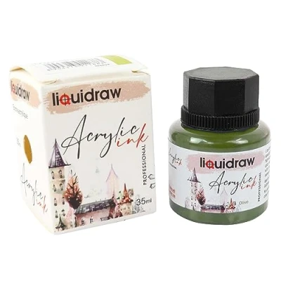 Image of Liquidraw Acrylic Inks for Artists 20 Colours Black White Available Waterproof Ink 35ml Professional Painting, Drawing, Paints, Art, Brushes, Paper, Board, Canvas, Fabric &amp; Wood (Olive)