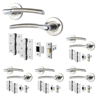 Image of EAI Internal Door Handle Latch Set Duo Finish 5 Pairs Satin Nickel and Polished Chrome Lever on Rose Round (64mm), Hinges (76mm)
