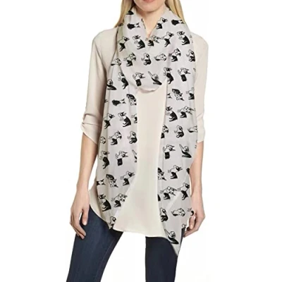 Image of Lina &amp; Lily Funny Boston Terrier Dog Print Scarf Shawl Lightweight (White)(Size: 180cm x 90cm)