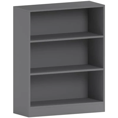 Image of Vida Designs Cambridge 3 Tier Low Bookcase, Grey Wooden Shelving Display Storage Unit Office Living Room Furniture