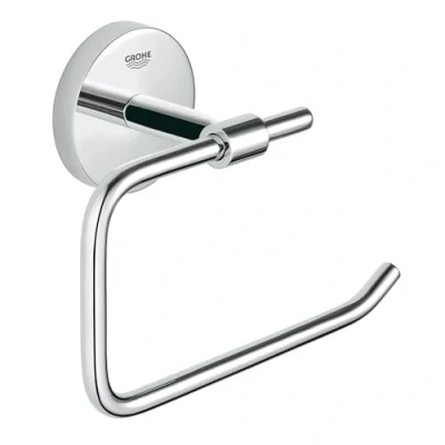 Image of GROHE BauCosmopolitan Toilet Paper Holder (Metal without Cover, Concealed Fastening, Including Screws and Dowels, Durable Sparkling Sheen), Suitable for Gluing, Chrome, 40457001