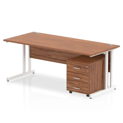 Image of Impulse 1800x800mm Desk Walnut Top White Cantilever Leg + Mobile Ped