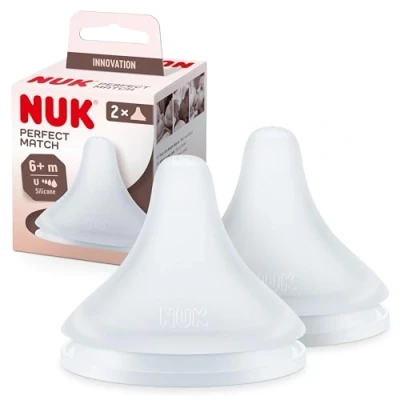 Image of NUK Perfect Match Baby Bottle Teats 6+ Months Adapts to Baby&#039;s Palate Anti Colic Vent BPA Free Universal Silicone Teat for Bottles 2 Count
