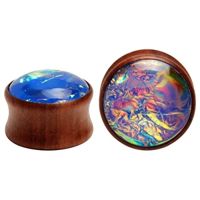 Image of KUBOOZ Sea Shell Center Wooden Ear Plugs Tunnels Gauges Stretcher Piercings Jewelry