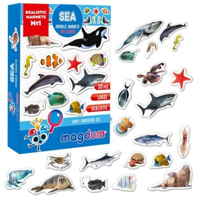 Image of Fridge Magnets For Toddlers Magdum 30 SEA Animal Kids Magnetic Shapes Magnet Toy