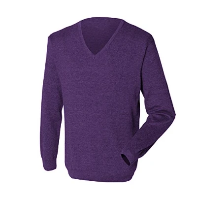 Image of Henbury Mens 12 Gauge Fine Knit V Neck Jumper/Sweatshirt (L) (Purple)