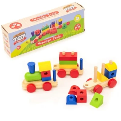 Image of KandyToys Baby Toys Wooden Blocks Train Set Nursery Educational Toy Playset