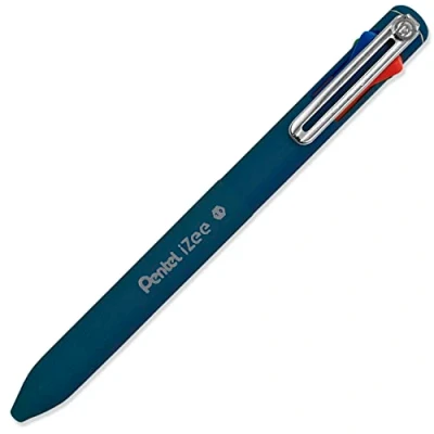 Image of Pentel iZee 4 Colour Ballpoint Pen Deep Blue Barrel Multi Ink Black, Blue, Red &amp; Green Single