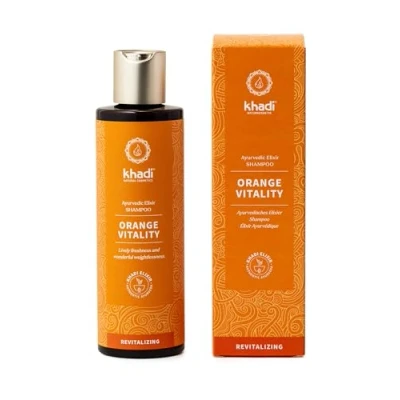 Image of khadi ORANGE VITALITY Ayurvedic Shampoo, 100% natural, silicone &amp; sulfate free, vitality, volume bounce, defined curls, against greasy hair, vegan hair care, natural cosmetics 200ml