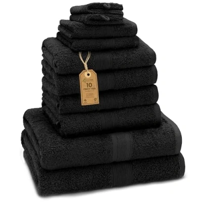 Image of GREEN MARK Textilien 10 Piece Terry Towel Set, Black