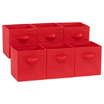 Image of Amazon Basics Foldable Storage Cubes, 6 Pack, Red, 26.6 x 27.9 cm