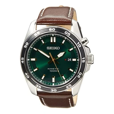 Image of Seiko Mens Analogue Kinetic Watch with Leather Strap SKA791P1