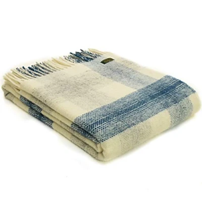 Image of Tweedmill Textiles Meadow Check KNEE RUG Throw Blanket 100% Pure New Wool BRITISH MADE INK BLUE