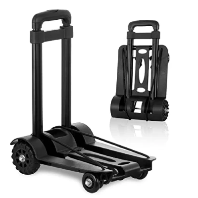 Image of Marketero Folding Hand Truck Lightweight 40kg/88lbs Foldable Moving Trolley on Wheels Heavy Duty Dolly Luggage Cart with Elastic Rope for Office Camping Black