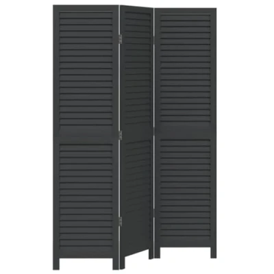 Image of vidaXL Room Divider Screen Solid Paulownia Wood 3 Panel Privacy Partition for Bedroom/Living Room/Office, Black, 105 110x200 cm
