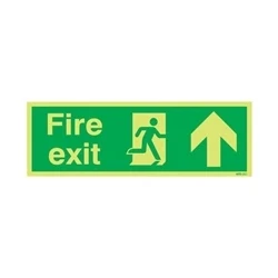 Image of Safety Sign Niteglo Fire Exit Running Man Arrow Up 150x450mm PVC