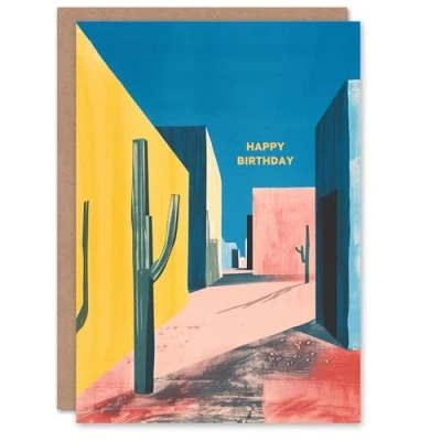 Image of Artery8 Birthday Card Mexican Cactus Abstract Colourful Summer For Him Man Male Dad Brother Son Papa Grandad Greeting