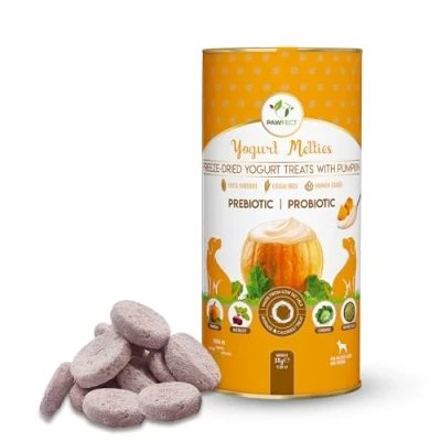 Image of Pawfect Yogurt Melties Pre and Probiotic Dog Treats Yogurt, Pumpkin, Beetroot, Cabbage. Healthy Gut Low Calories Grain &amp; Gluten Free Also use as Reward or Training (38g/1.34oz)