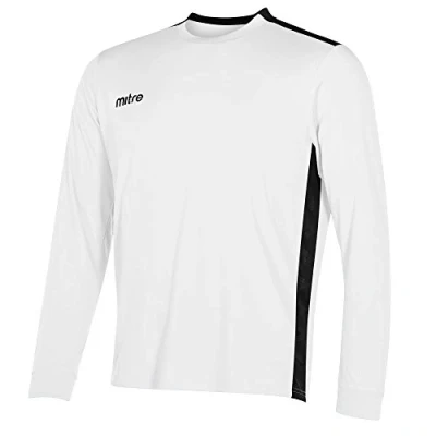 Image of Mitre Men Charge Long Sleeve Football Match Day Shirt White/Black Medium/38 40 Inch