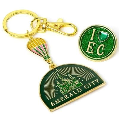 Image of WICKED Emerald City Hot Air Balloon Keyring &amp; Pin Badge Gift Set