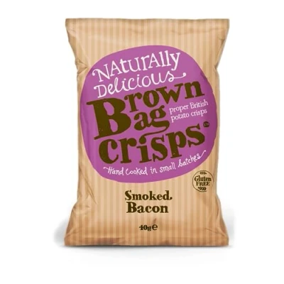 Image of Brown Bag Crisps Smoked Bacon 40g Bags, Pack of 20