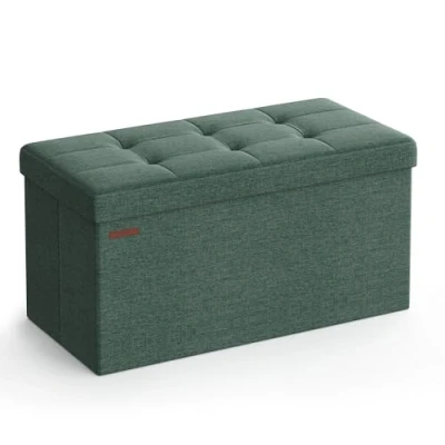 Image of SONGMICS Storage Ottoman, Foldable Small Ottoman Foot Rest, 38 x 76 cm Stool, Cube with Storage, Load up to 300 kg, for Living Room, Bedroom, Entryway, Retro Green LSF047C51
