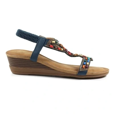 Image of Ladies Epsom Navy Wedge Sandal 6