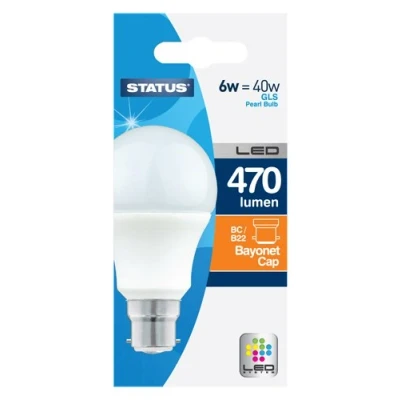Image of Status 6SLGBCPB13 LED GLS Bulb B22, 6 W, 470 lm
