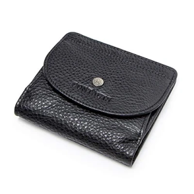 Image of Contacts Real Leather Casual Business Mini Coin Purse for Women/Mens Pocket Bifold Wallet Card Holder Small Clutch (Black)