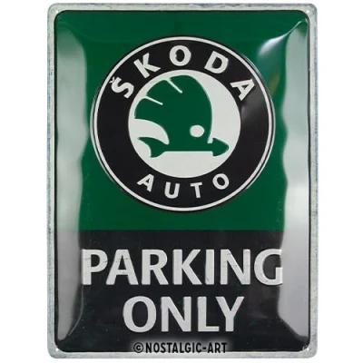 Image of Nostalgic Art Retro tin sign, 30 x 40 cm, Skoda Parking Only Gift idea for fans, made of metal, vintage design