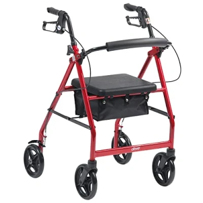 Image of Drive Devilbiss R8 Red Aluminium Rollator with Padded Seat and Vinyl Underseat Bag