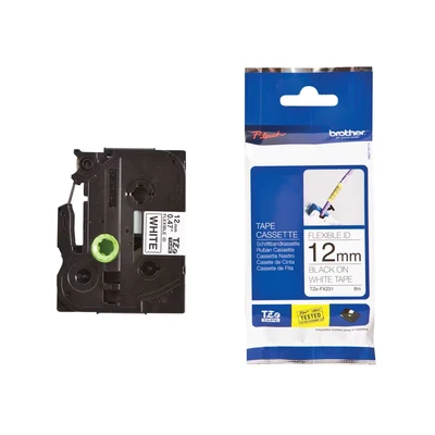 Image of Brother TZe FX231 Labelling Tape Cassette, Black on White, 12mm (W) x 8M (L), Flexible ID, Genuine Supplies