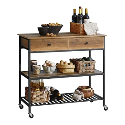 Image of SoBuy FKW112 PF, Industrial Vintage Style Kitchen Trolley Cart Storage Serving with 2 Drawers Shelves