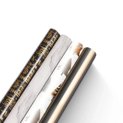 Image of Kraft &amp; Co 4 pack 44cm x 5M of Gift Wrapping Paper, Quality Festive Designed Eco Friendly, Recyclable Paper Ideal for Gifts, Arts Crafts (20M Total) Modern