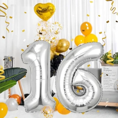 Image of Number Balloons 16,Sliver 16 Balloon 40 Inch Giant Helium Foil for Boys Girls 16th Birthday Party Decor Anniversary Decorations Supplies