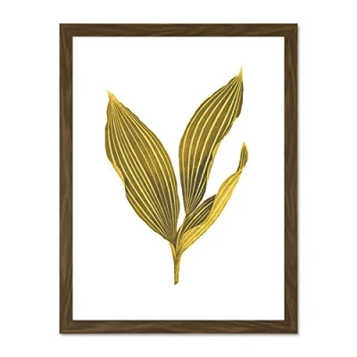 Image of Wee Blue Coo Botanics Gold And Grey Stripes Large Brown Framed Art Print Wall Poster 18x24 inch