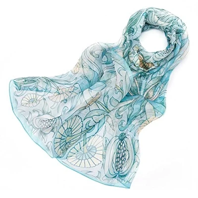 Image of Signare Women&#039;s 100% Silk Lightweight and soft Scarf/Headwear with William Morris Design (Pomegranate &amp; Lily)
