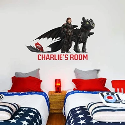 Image of How to Train Your Dragon Wall Art Hiccup &amp; Toothless Personalised Sticker Vinyl Decal (60 x 35)