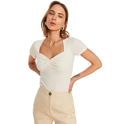 Image of Trendyol FeMan Slim fit Basic Sweetheart Knit Blouse Ecru