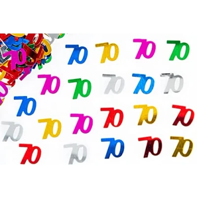 Image of 56g Multicolour 70th Birthday Confetti Foil Metallic Glitz Table Scatter Sprinkles Age Bday Party Decorations