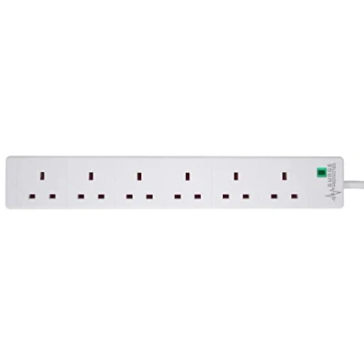 Image of PRO ELEC PELB1703 6 Gang Extension Lead with Surge Protection White, 5m