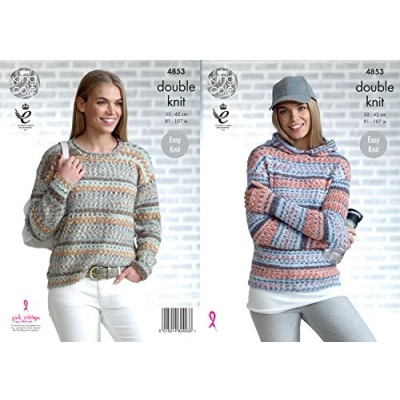 Image of King Cole 4853 Knitting Pattern Womens Sweater and Hoodie in Drifter DK,Multicolor,32&quot; 42&quot; bust