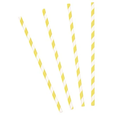 Image of PartyDeco SPP1 084 Paper Straws, 19 cm, Disposable Cocktail Drinks Decoration, Party Accessories, Yellow/White Stripes, 19.5 cm (1 Pack of 10)