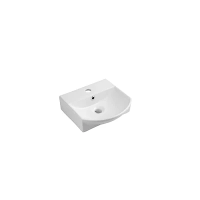 Image of iBathUK Pilsen Curved Wall Hung Basin, Compact Ceramic Wash Basin Bathroom Sink, Mounted Countertop Sink 350x350x120mm, White