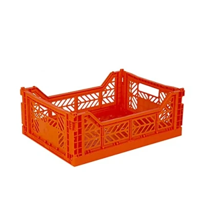 Image of Ay Kasa Folding Crate, Sturdy Box, Plastic, Stackable, Orange, Midi (40 x 30 14 cm)